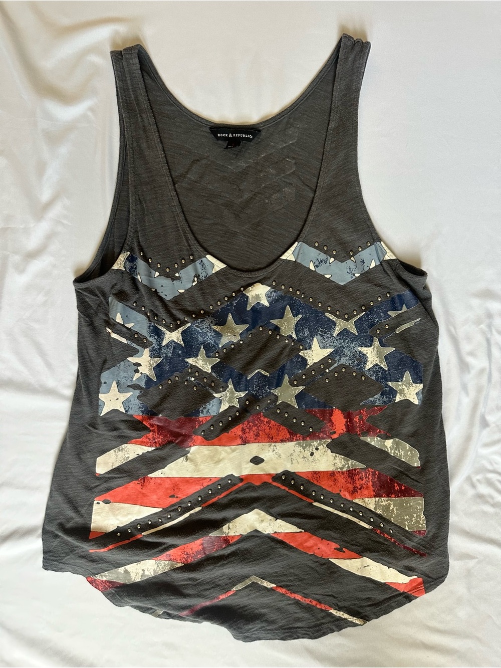 Rock & Republic Gray Tank with Distressed Stars & Stripes